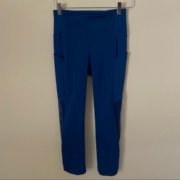 Lululemon | Women's Teal Cropped Running Tights Pockets Mesh Inset - Size 4 - Picture 4 of 9